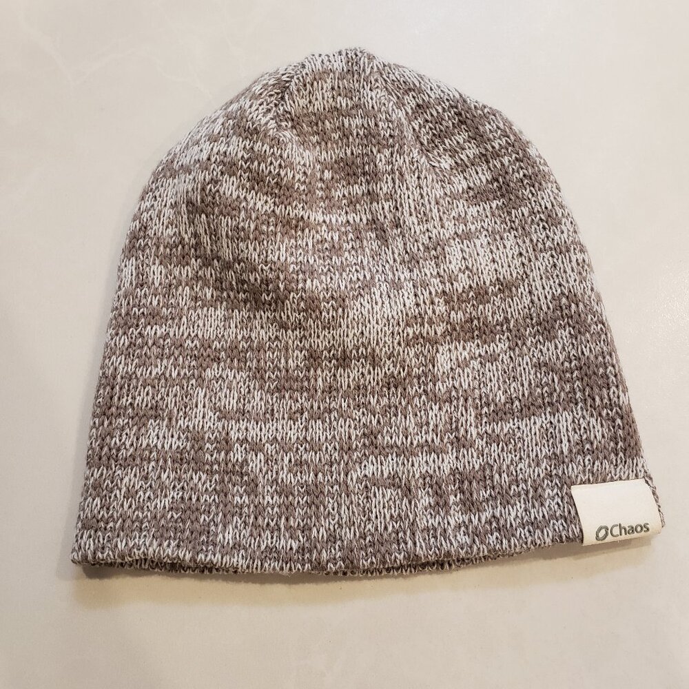 Chaos white and tan hat toque, Made in Canada